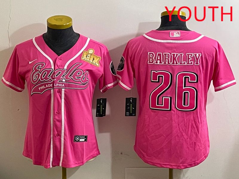 Youth Philadelphia Eagles #26 Barkley Pink Jointly Name 2025 Nike Limited NFL Jersey style 5